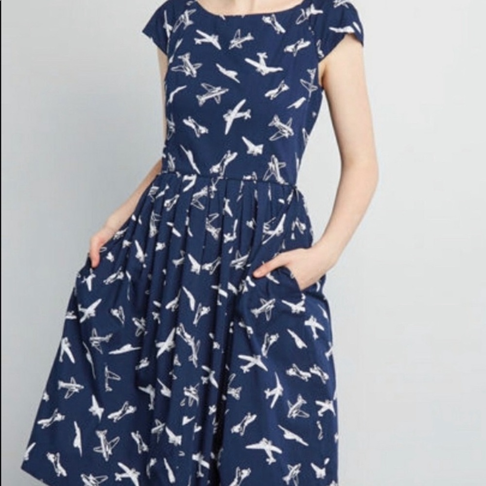 ModCloth Emily And Fin Fit and Flare Airplane Dress